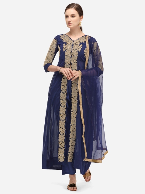 

SAADHVI Navy Blue Poly Georgette Semi-Stitched Dress Material