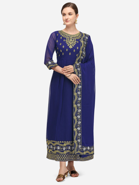 

SAADHVI Navy Blue & Gold-Toned Poly Georgette Semi-Stitched Dress Material