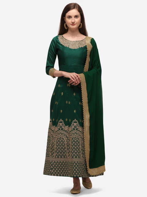 

SAADHVI Green Silk Blend Semi-Stitched Dress Material