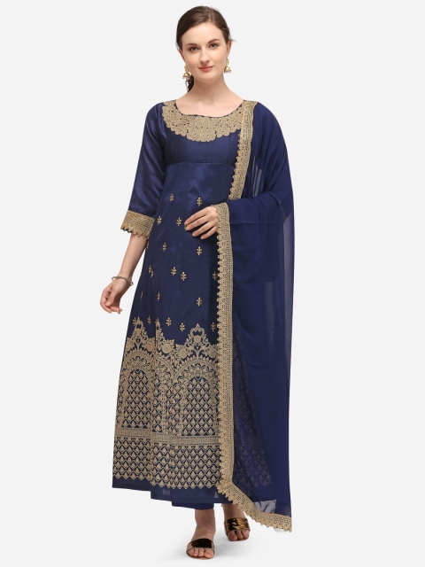 

SAADHVI Navy Blue & Gold-Toned Silk Blend Semi-Stitched Dress Material