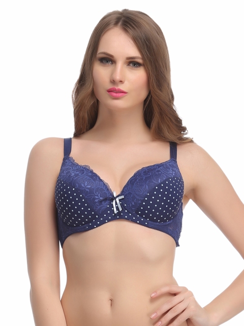 

Clovia Navy Polka Dot Print Full-Coverage Bra BR0607P08, Navy blue