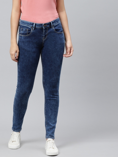 

HERE&NOW Women Navy Blue Acid Wash Stretchable Jeans