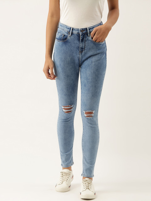 

Moda Rapido Women Blue Skinny Fit High-Rise Slash Knee Heavy Fade Stretchable Jeans