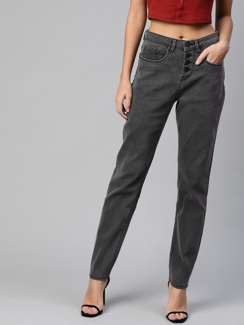 

HERE&NOW Women Charcoal Grey Solid High Rise Slim Fit Stretchable Jeans