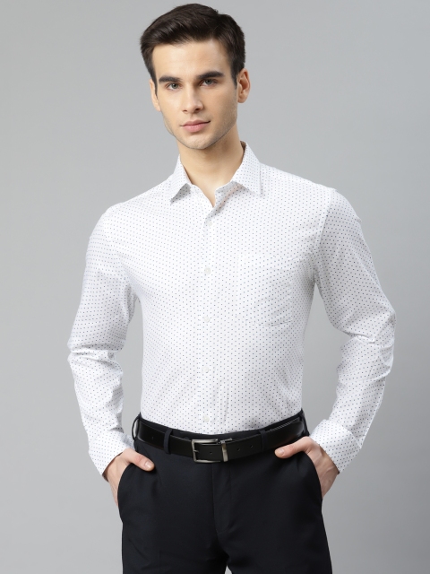 

Arrow Men White & Navy Blue Pure Cotton Slim Fit Printed Formal Shirt