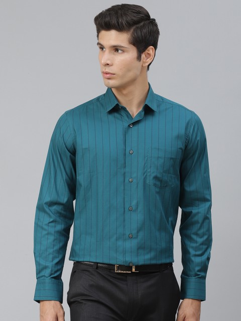 

Arrow Men Teal Green & Black Pure Cotton Striped Formal Shirt