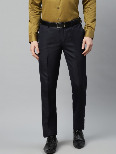 

Arrow Men Navy Blue Tailored Fit Self-Design Formal Trousers