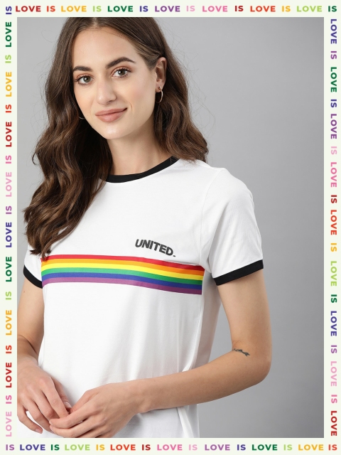 

Mast Harbour Pride Women White Striped Pure Cotton T-shirt
