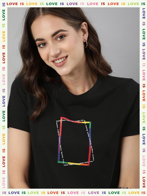

Mast & Harbour Pride Women Black Typography Printed T-shirt