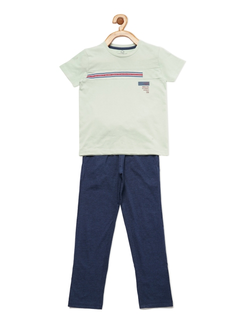 

Sweet Dreams Boys Mint Green & Navy Blue Solid Night Suit