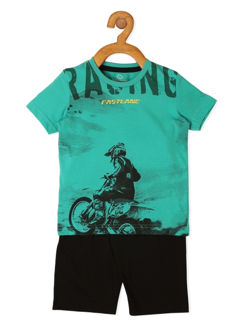 

Sweet Dreams Boys Sea Green & Black Printed Nightsuit