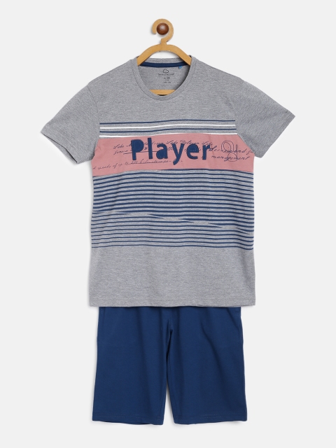 

Sweet Dreams Boys Grey Melange & Navy Blue Printed Night suit