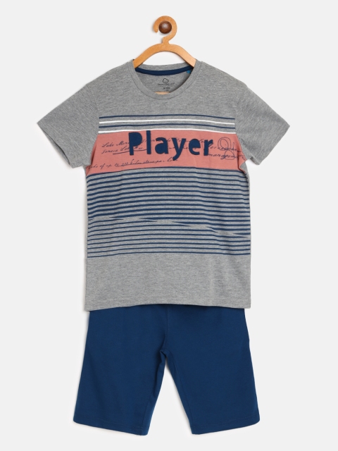 

Sweet Dreams Boys Grey Melange & Navy Blue Printed Night suit