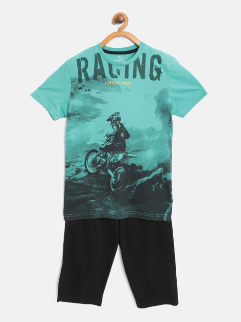 

Sweet Dreams Boys Green & Black Cotton Printed Night Suit