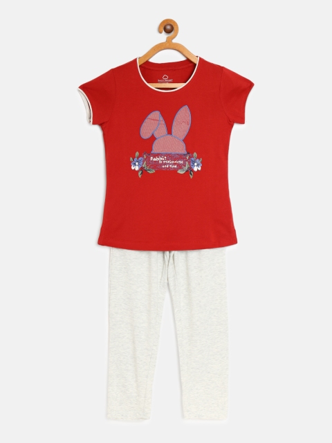 

Sweet Dreams Girls Red & White Graphic Graphic Applique Detail Night Suit