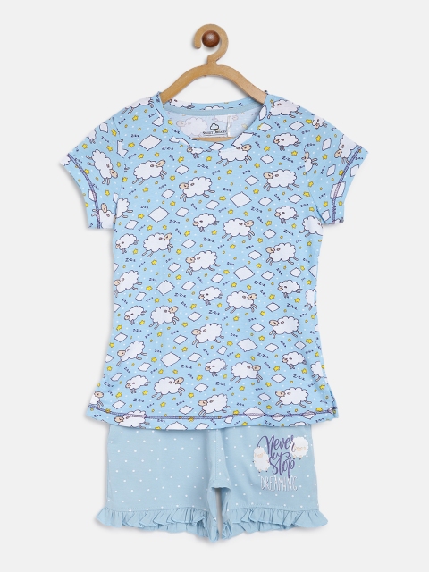 

Sweet Dreams Girls Blue & White Sheep Print Night suit