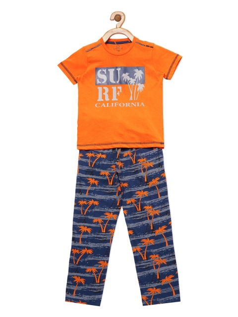 

Sweet Dreams Boys Orange & Navy Blue Tropical Print Night Suit