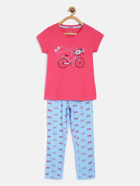 

Sweet Dreams Pink and Blue Graphic Print Night Suit