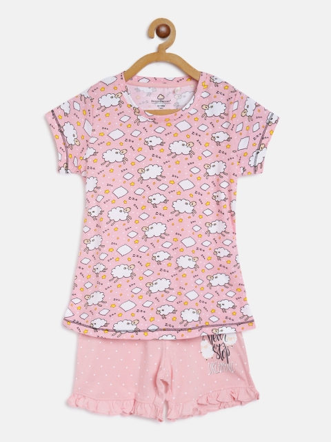 

Sweet Dreams Girls Pink & White Sheep Print Night suit