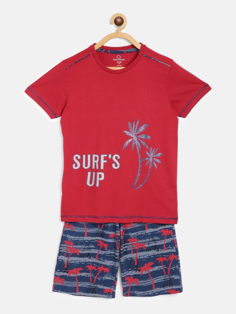 

Sweet Dreams Boys Red & Navy Blue Tropical Print Night suit