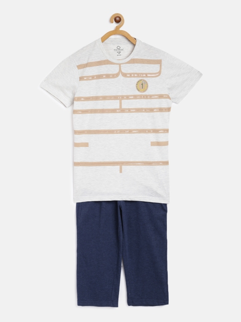 

Sweet Dreams Boys Grey Melange & Navy Blue Striped Night suit