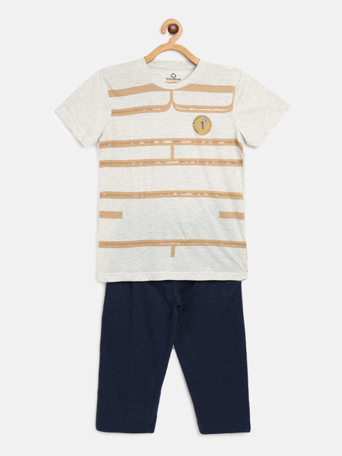 

Sweet Dreams Boys Off White & Navy Blue Printed Night suit