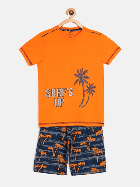 

Sweet Dreams Boys Orange & Navy Blue Tropical Printed Night suit