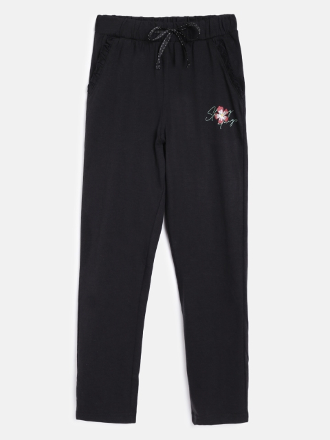 

Sweet Dreams Girls Black Solid Cotton Lounge Pants