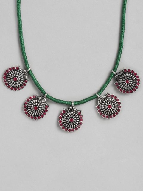 

justpeachy Pink Oxidized Silver-Plated Stone Studded Necklace