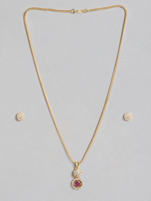 

justpeachy White & Pink Gold-Plated American Diamond Studded Jewellery Set
