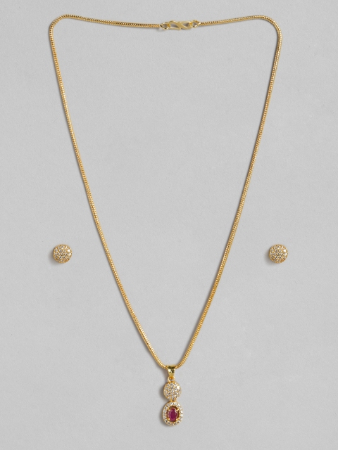 

justpeachy White & Pink Gold-Plated American Diamond Studded Jewellery Set