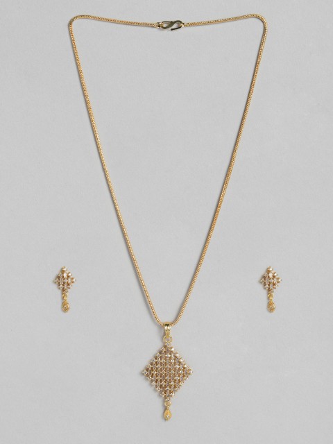 

justpeachy White Gold-Plated American Diamond Studded Jewellery Set