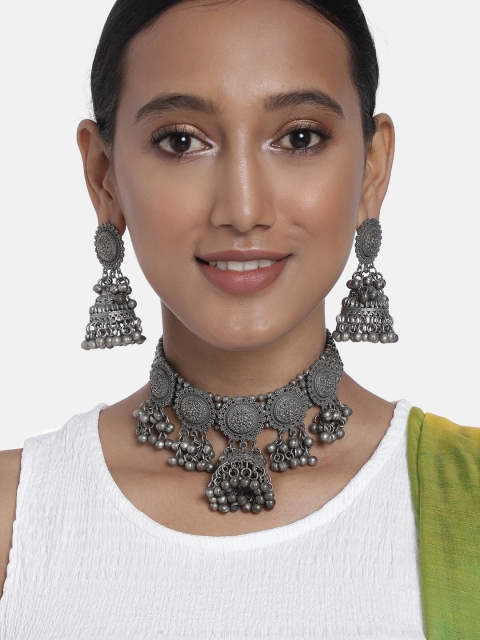 

justpeachy Women Oxidised Silver-Plated Jewellery Set