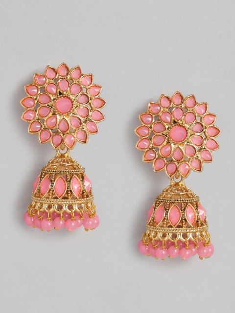 

justpeachy Peach & Gold-Plated Stone Studded Dome Shaped Jhumkas