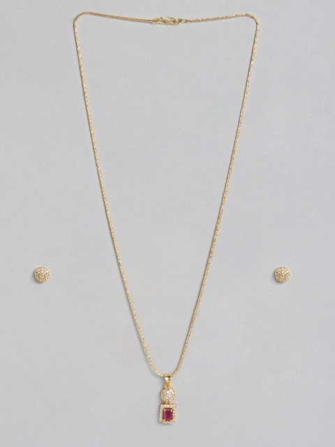 

justpeachy White & Pink Gold-Plated American Diamond Studded Jewellery Set