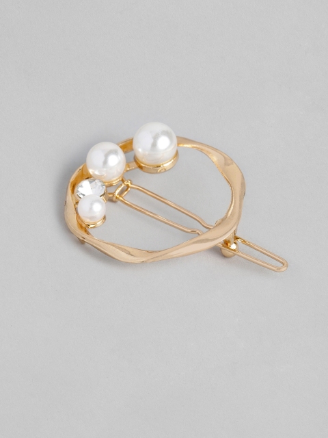 

justpeachy Women White & Gold-Toned Embellished Hair Pin