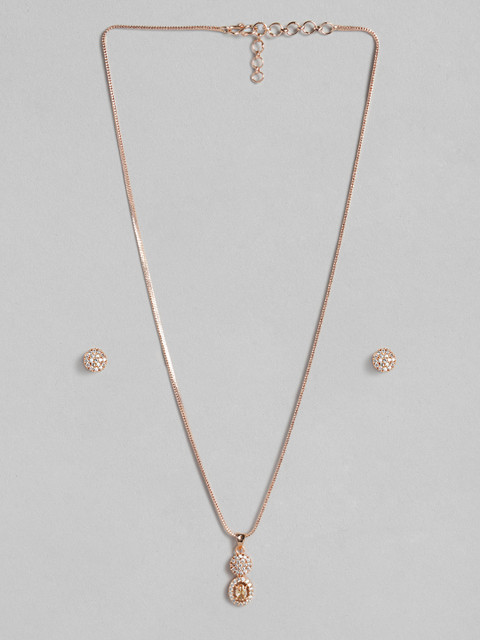 

justpeachy White Rose Gold-Plated American Diamond Studded Jewellery Set