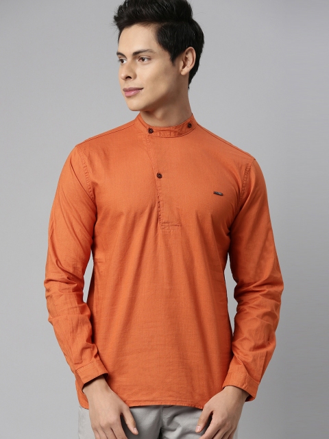 

The Indian Garage Co Men Rust Orange Solid Kurta