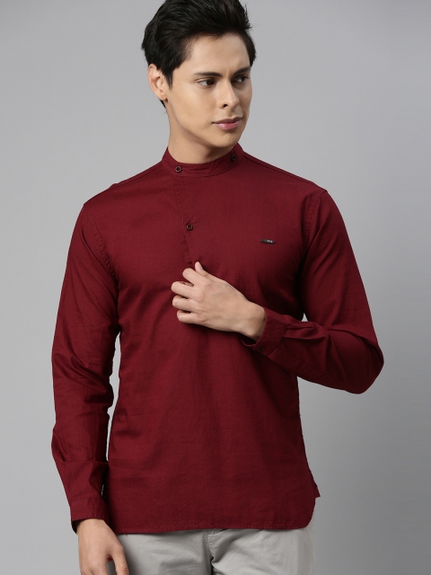 

The Indian Garage Co Men Maroon Solid Kurta