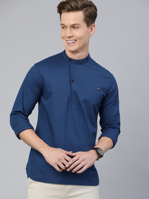 

The Indian Garage Co Men Blue Solid Short Kurta