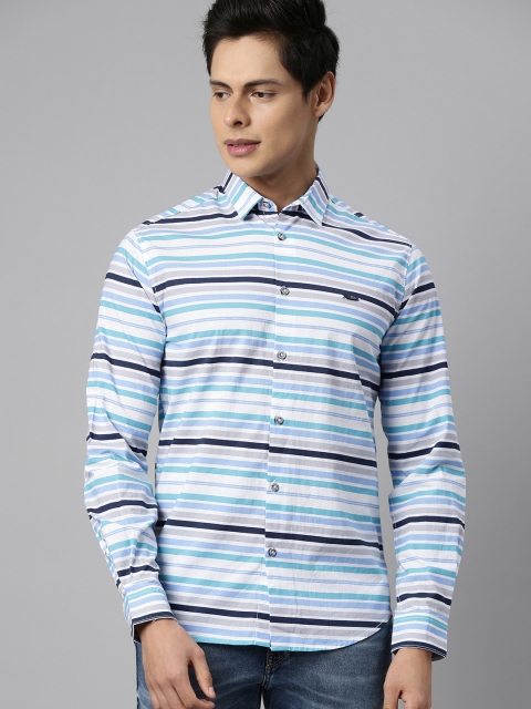 

The Indian Garage Co Men Blue & White Slim Fit Horizontal Stripes Casual Shirt
