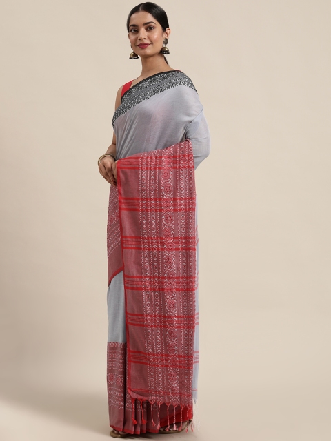 

Mitera Grey & Red Ethnic Motifs Pure Cotton Saree