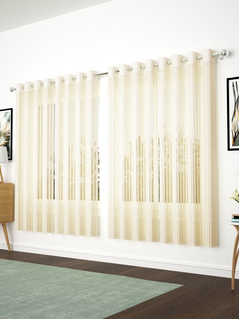 

Bedspun Off-White Set of 4 Transparent Fancy Sparkling Sheer Eyelet Window Curtains