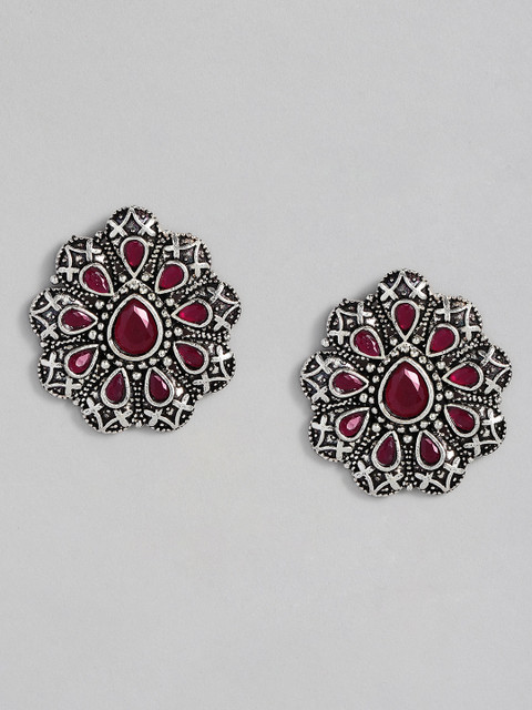 

justpeachy Oxidised Red Circular Studs Earrings