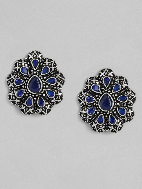 

justpeachy Blue Oxidised Silver-Plated Floral Studs