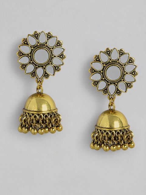 

justpeachy Gold-Plated Dome Shaped Antique Mirror Jhumkas