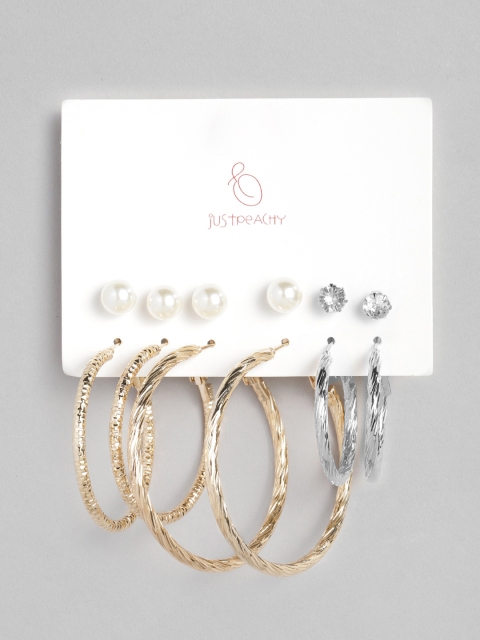 

justpeachy Set of 3 Studs & 3 Hoop Earrings, Gold