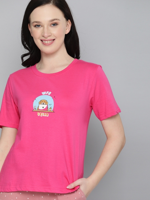 

HERENOW Women Pink Blue Printed Pure Cotton T-shirt