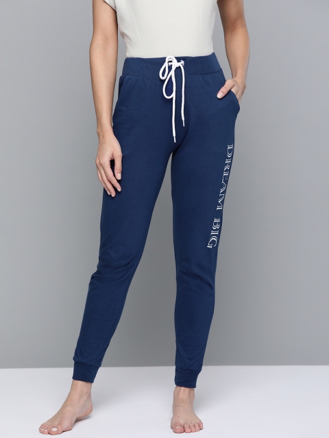 

HERE&NOW Women Navy Blue Pure Cotton Solid Lounge Pants