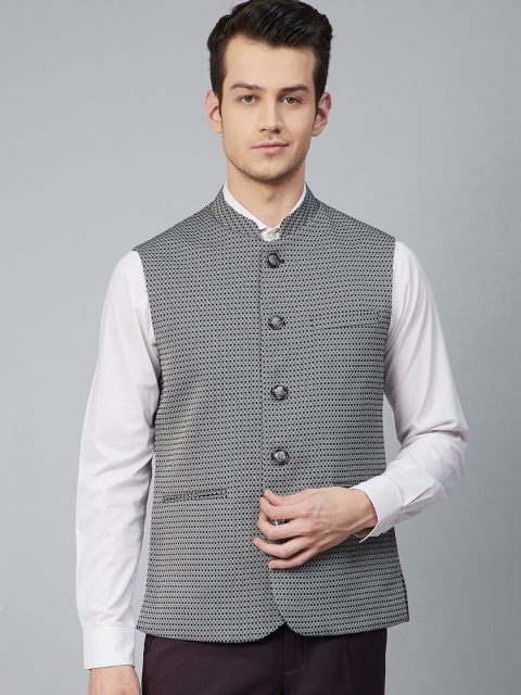 

Raymond Men Grey & Black Printed Comfort Fit Nehru Jacket